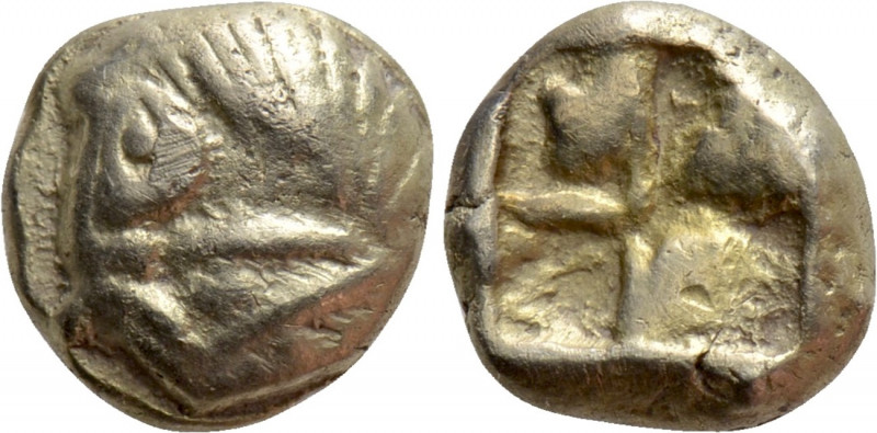 IONIA. Uncertain. Pale EL Hekte – 1/6 Stater (Circa 600-550 BC). 

Obv: Forepa...