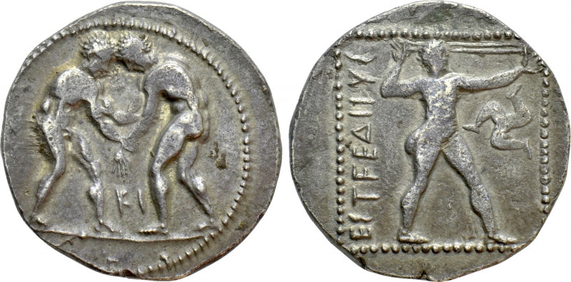 PAMPHYLIA. Aspendos. Stater (Circa 380/75-330/25 BC). 

Obv: Two wrestlers gra...