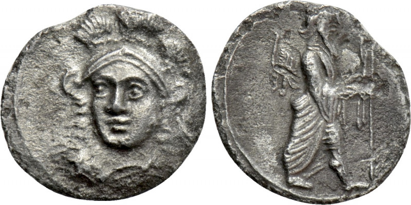 CILICIA. Uncertain. Obol (4th century BC). 

Obv: Helmeted head of Athena faci...