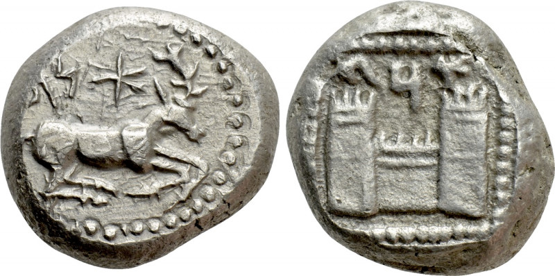 CILICIA. Ura. Stater (Circa 460-450 BC). 

Obv: Stag recumbent right; Aramaic ...