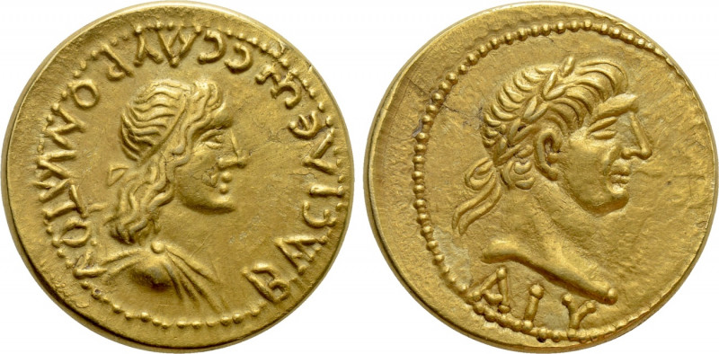 KINGS OF BOSPORUS. Sauromates I with Trajan (93/4-123/4). GOLD Stater. Dated BE ...