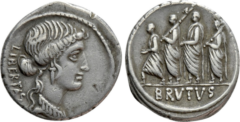 Q. SERVILIUS CAEPIO (M. JUNIUS) BRUTUS. Denarius (54 BC). Rome. 

Obv: LIBERTA...