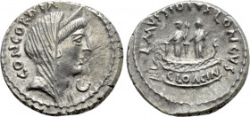 L. MUSSIDIUS LONGUS. Denarius (42 BC). Rome