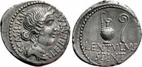 C. CASSIUS LONGINUS. Denarius (42 BC). Military mint moving with Brutus and Cassius, probably at Smyrna. P. Lentulus Spinther, legatus