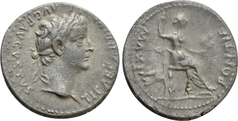 TIBERIUS (14-37). Denarius. "Tribute Penny" type. Lugdunum. 

Obv: TI CAESAR D...