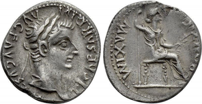 TIBERIUS (14-37). Denarius. "Tribute Penny" type. Lugdunum. 

Obv: TI CAESAR D...