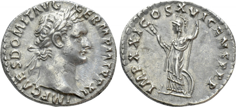 DOMITIAN (81-96). Denarius. Rome. 

Obv: IMP CAES DOMIT AVG GERM P M TR P XI. ...