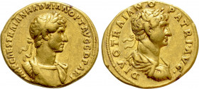 HADRIAN (117-183). GOLD Aureus with Divus Trajan. Rome