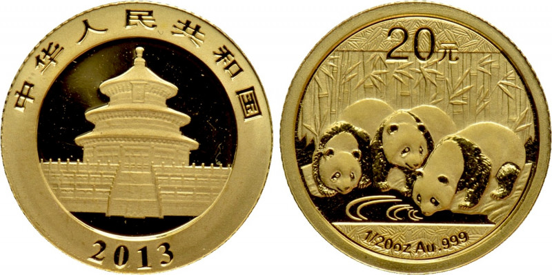 CHINA. People's Republic. GOLD 20 Yuan (2013). Panda series. 

Obv: Temple of ...