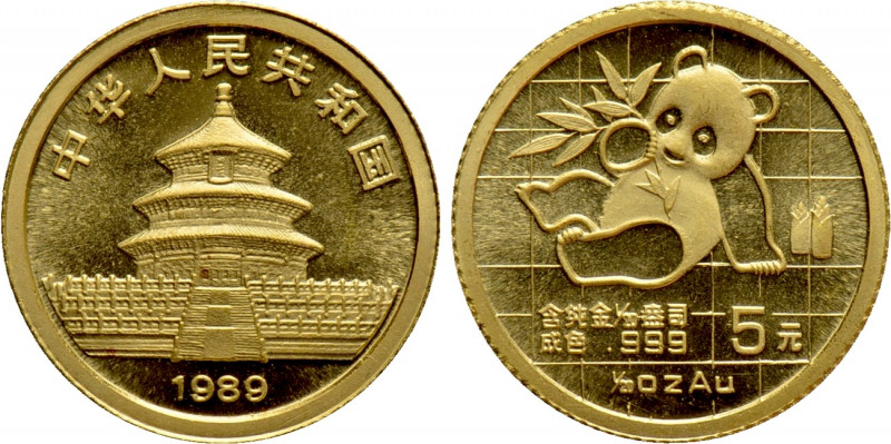 CHINA. People's Republic. GOLD 5 Yuan (1989). Panda series. 

Obv: Temple of H...
