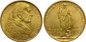 ITALY. Vatican. Pius XI (1922-1939). GOLD 100 Lire (1934//IV). Roma