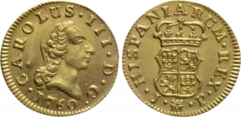 SPAIN. Carlos III (1759-1788). GOLD 1/2 Escudo (1760-JP). Madrid. 

Obv: CAROL...