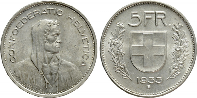 SWITZERLAND. 5 Francs (1933-B). Bern. 

Obv: CONFOEDERATIO HELVETICA. 
Veiled...
