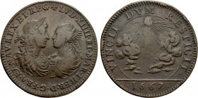FRANCE. Louis XIV and Maria Theresia (1643-1715). Jeton (1667)
