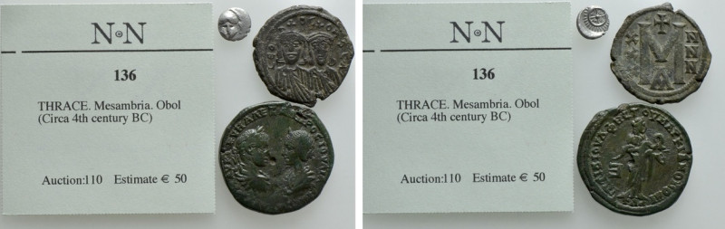 3 Ancient Coins. 

Obv: .
Rev: .

. 

Condition: See picture.

Weight: ...