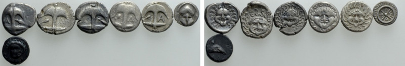 7 Greek Coins. 

Obv: .
Rev: .

. 

Condition: See picture.

Weight: g....