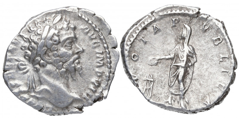 197 d.C. Septimio Severo. Roma. Denario. DS 4122 l. Ag. 2,91 g. VOTA PVBLICA. Em...