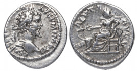 198 d.C. Septimio Severo. Laodicea ad Mare. Denario. DS 4177 c.2. Ag. 3,97 g. SALVTI AVGG. Salud sentada a izq. MBC+. Est.60.