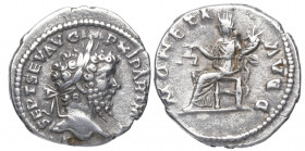 199 d.C. Septimio Severo. Laodicea ad Mare. Denario. DS 4178 f. Ag. 2,84 g. MONETA AVGG Moneda sentada a izq. MBC+. Est.60.