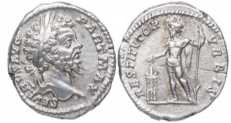 200/1 d.C. Septimio Severo. Roma. Denario. DS 4124 k.1.a. Ag. 3,30 g. RESTITVTOR...