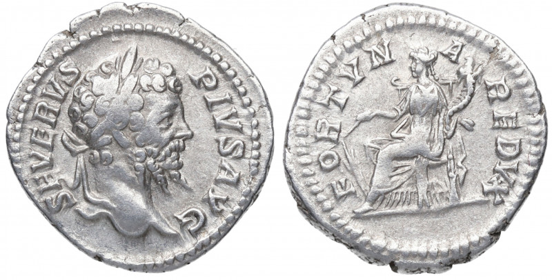 203 d.C. Septimio Severo. Roma. Denario. DS 4126 a. Ag. 3,11 g. FORTVNA REDVX. F...