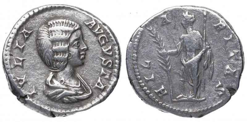 198 d C. Julia Domna. Roma. Denario. DS 4207 g. Ag. 3,65 g. HILARITAS. Júbilo a ...