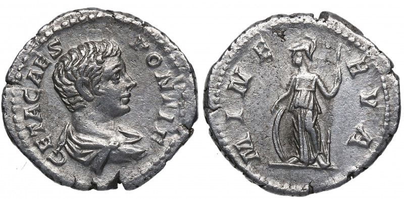 205 d.C. Geta. Roma. Denario. DS 4508 d.2. Ag. 3,13 g. MINERVA. Minerva a izq. M...