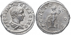 207 d.C. Geta. Roma. Denario. DS 4509 f. Ag. 3,53 g. PONTIF COS. Minerva a izq. MBC+. Est.60.