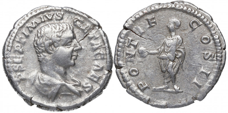 208 d.C. Geta. Roma. Denario. DS 4510 c. Ag. 3,03 g. PONTIF COS II. Roma Geta a ...