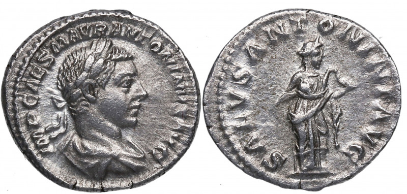 205 d.C. Caracalla. Roma. Denario. DS 4421 l. Ag. 3,32 g. SALVS ANTONINA. MBC+. ...