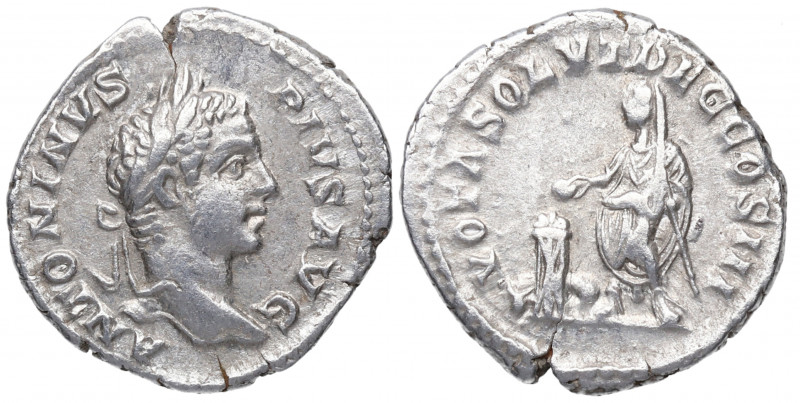 208 d.C. Caracalla. Roma. Denario. DS 4422 q.5. Ag. 3,32 g. VOTA SOLVT DEC COS I...