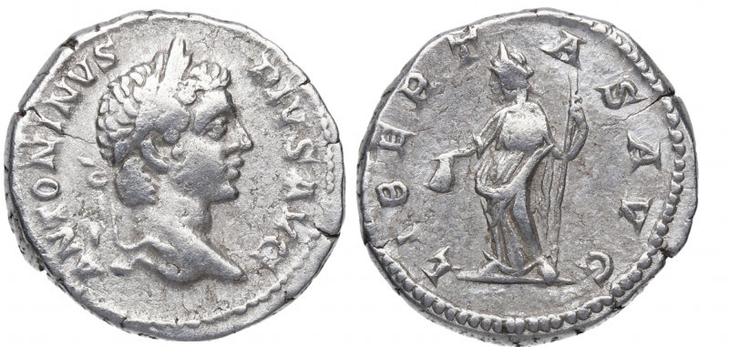 209 d.C. Caracalla. Roma. Denario. DS 4422 s.2. Ag. 3,88 g. LIBERTAS AVG. Libert...