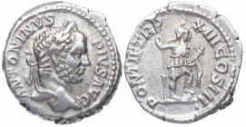 210 d.C. Caracalla. Roma. Denario. DS 4423 b.2. Ag. 3,87 g.  PONTIF TR P XIII COS III. Valor a dcha. MBC+. Est.60.