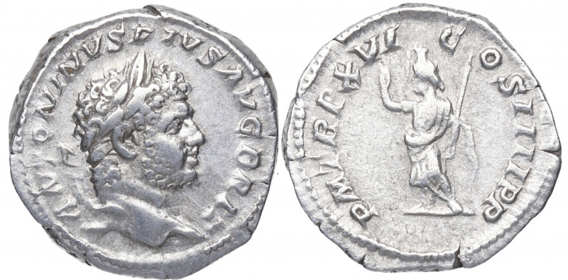 213 d.C. Caracalla. Roma. Denario. DS 4458 c.3.c. Ag. 3,86 g. PM TR P XVI COS II...