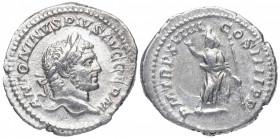 216 d.C. Caracalla. Roma. Denario. DS 4459 d.3. Ag. 3,08 g. PM TR P XVIIII COS IIII PP. Serapis a izq. MBC+. Est.60.