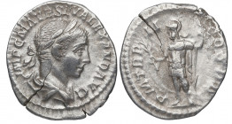 223 d.C. Alejandro Severo (231-235 d.C). Roma. Denario. DS 4814 m. Ag. 2,34 g. PM TR P II COS II PP. Valor a izq. MBC+. Est.60.