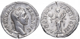 229 d.C.. Alejandro Severo. Roma. Denario. DS 4817c. Ag. 3,20 g.  LIBERALITAS AVG IIII. Liberalidad a izq. Est.0.