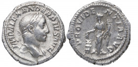 231 d.C. Alejandro Severo (231-235 d.C). Roma. Denario. DS 4819 e.2. Ag. 3,54 g. PROVIDENTIA AVG. Annona con cornucopia y modio a izq. MBC+. Est.60.