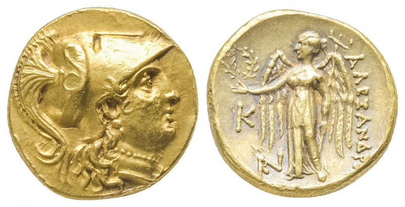 Alexandre III (336-323). Statère d’or (8,35 g) aux mêmes types, mais au revers m...