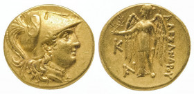 Alexandre III (336-323). Statère d’or (8,36 g.) également pour Callatis, mais avec les deux monogrammes du même coté que la Victoire. Ref : Price 914....