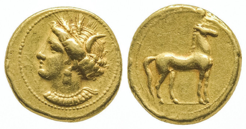 ZEUGITANE. Carthage (350-320).
Statère d’or (9,43 g.) à la tête de Tanit et au c...