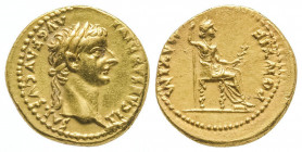 Tibère.
Auréus de Lyon (7,74 g).
R/ Livie assise à droite. C 15, Cal. 305
Infimes marques sur la tranche, sinon Superbe