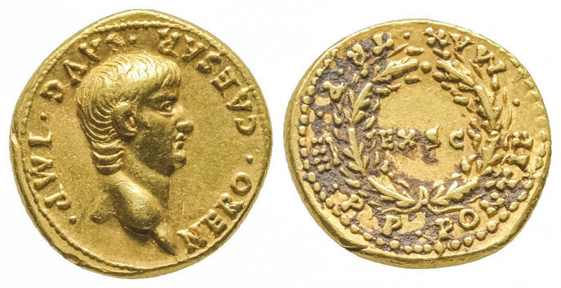 Néron.
Auréus (7,69 g) aux mêmes types, mais frappé en 57-58 (TRP IIII).
Ref : C...