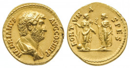 Hadrien (117-138).
Auréus (6,91 g).
R/ La Fortune et l’Espoir.
Frappe de Rome, 134-138.
Ref : C 780, Cal 1264.
Superbe exemplaire de cette monnaie au ...