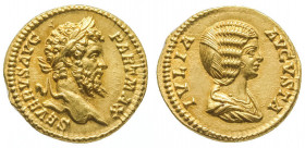 Septime Sévère et Julia Domna. (7,27 g) au buste simplement lauré de Septime Sévère. Rome 200-201.
Ref : C-, Cal 2588.
Très rare et parfait exemplaire...