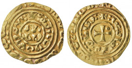 LOUIS IX (1226-1270).
Dinar ou besant d’or, 2,85 g. frappé à St Jean d’Acre en Palestine vers 1251-1254.
Ref : Dy 196.
Rare et TTB