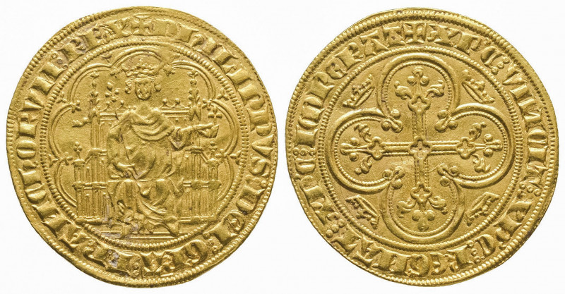 PHILIPPE IV (1285-1314). 
Chaise d’or (6,97 g.). Ref : Dy 209.
Superbe