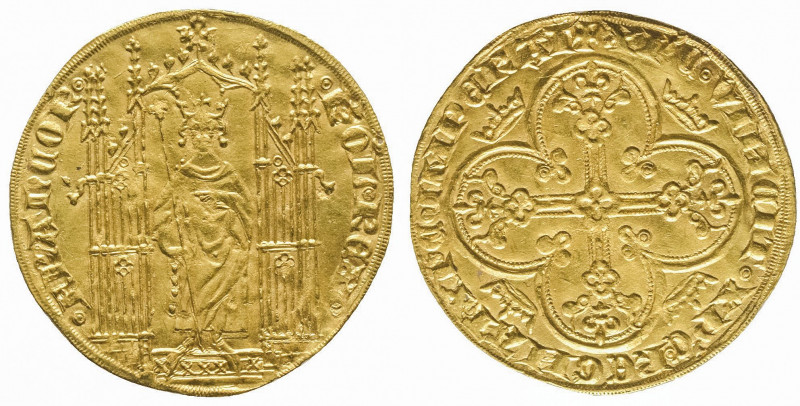 CHARLES IV (1322-1328).
Royal d'or (3,88 g.) à variété de légende de l’avers : K...