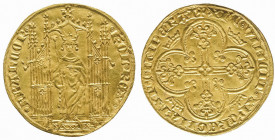 CHARLES IV (1322-1328).
Royal d'or (3,88 g.) à variété de légende de l’avers : K’OL REX FRANCOR. Ponctuation par annelets pointés.
Ref : Dy 240v.
Rare...
