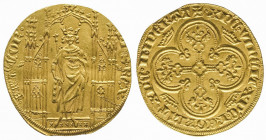 PHILIPPE VI (1328-1350).
Royal d’or (4,15 g) au roi debout sous un dais gothique.
Ref : Dy 247.
TTB à Superbe